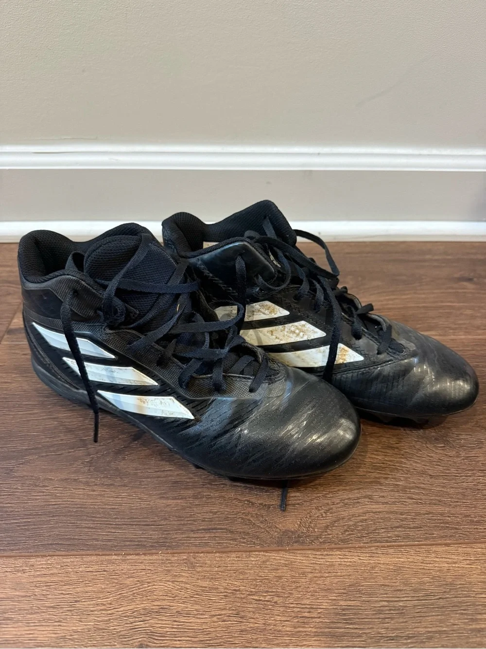 Adidas Black Football Cleats with White Stripes